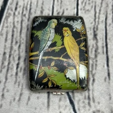 Vintage Gwenda Parakeets Powder Compact Black w Green & Yellow Birds England