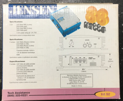 JENSEN XA 92 2 CHANNEL CAR MOTORCYCLE AMPLIFIER NEW OLD STOCK 50W