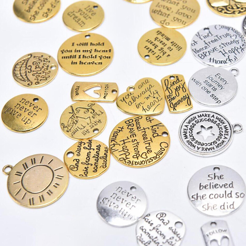 20Pcs Mixed Trendy Inspiration Words Quotes Charms Pendant DIY Jewelry