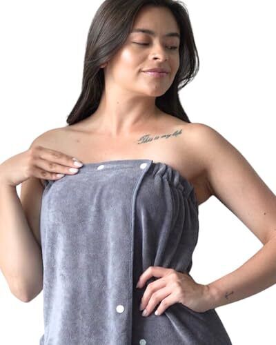 Towel Wrap for Women, Bath Robe - Quick Dry Towel Robe Small-Medium Grey - Picture 2 of 7