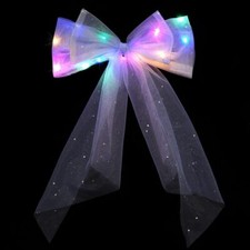 LED Bow Clip Glowing Rainbow Veil Wedding Hair Piece Barrette Colorful Tulle ...