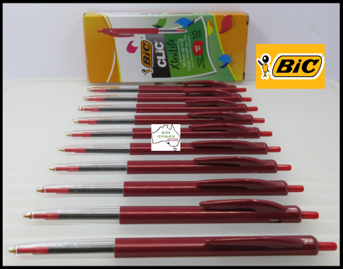 New Box 10 x RED Bic Clic Retractable Medium Ball Pen 1.0mm 922619 ...