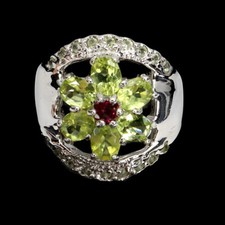 925 Sterling Silver Ring Oval Peridot Rhodolite Natural Gemstone Jewelry