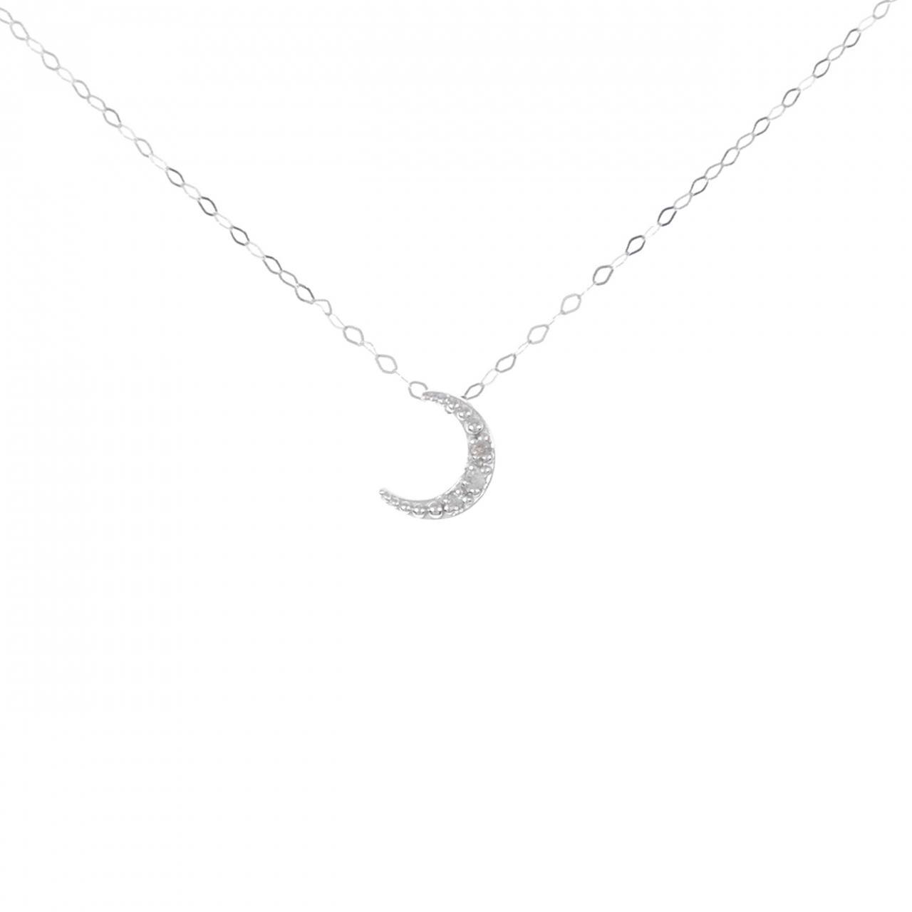 Authentic PT 750WG Moon Diamond Necklace 0.03CT  #260-006-690-7787
