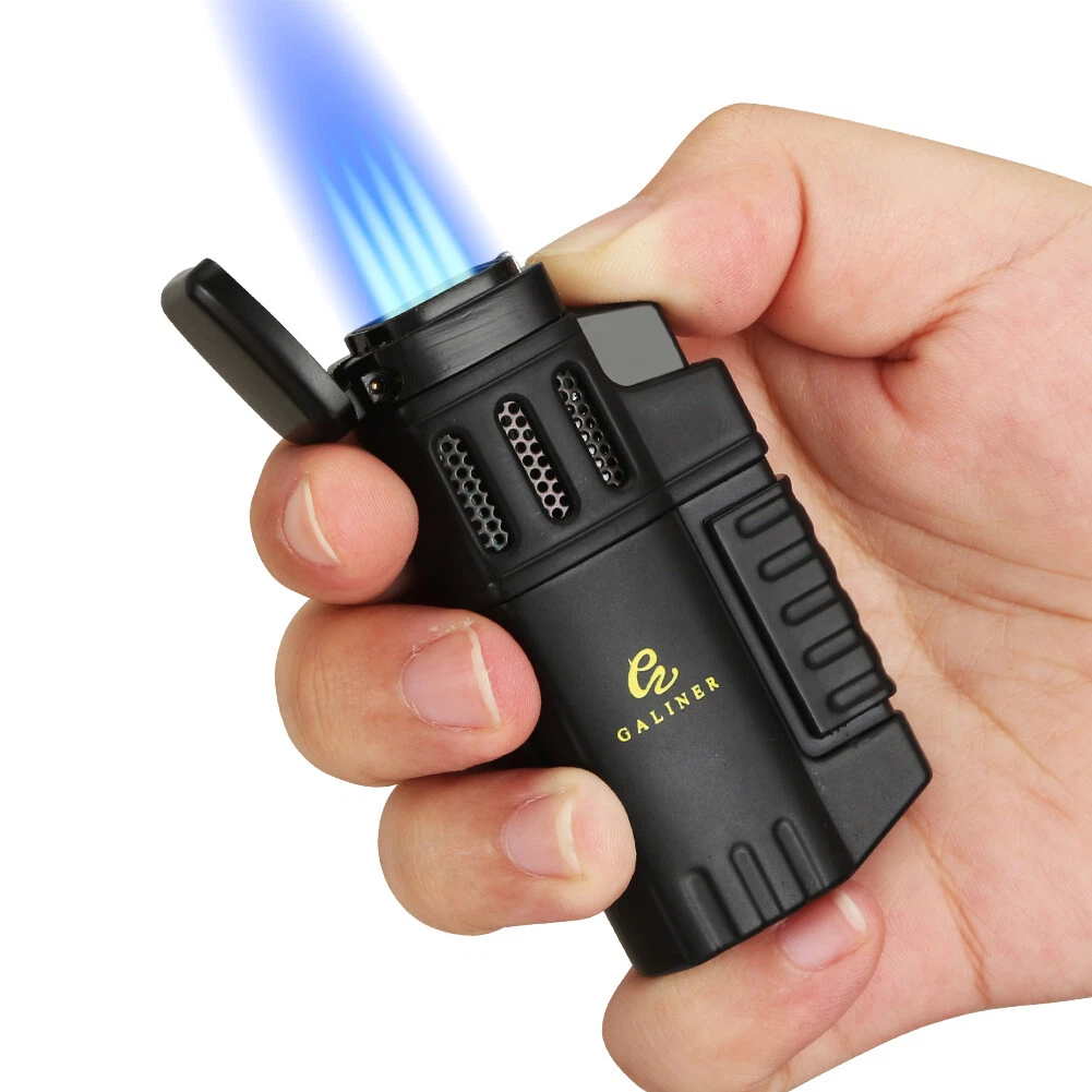 Galiner Travel Refillable Jet 4 Flame Torch Windproof Butane Cigar Lighter Punch