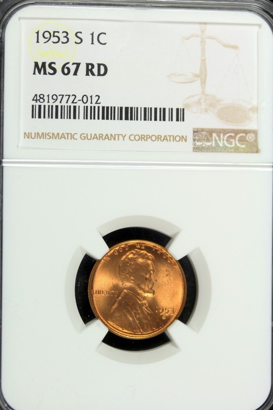 1953 - S NGC MS67RD Lincoln Cent!!  #B16816