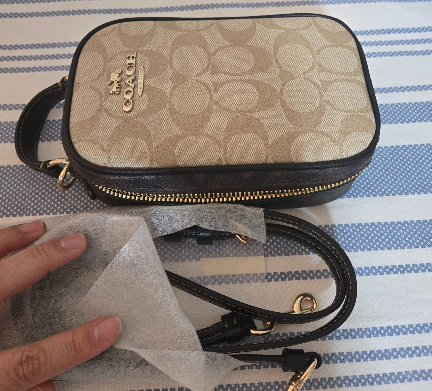 COACH CB852 TELEFONO EVA A TRACOLLA IN TELA FIRMATA BLOCCATA IM LIGHT KAKI BRO