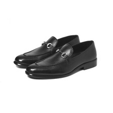 Black Horsebit Buckle Handmade Leather Loafers Formal Shoes