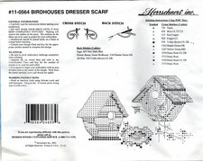 "Birdhouses"  2003 Herrschners  Stamped Dresser Scarf w/DMC Floss Kit 11-0564