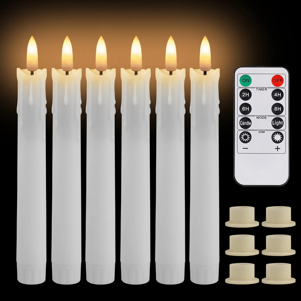 6PCS Flameless Taper Candles Light Flickering Battery Operated with Remote Timer - Image 3 of 4