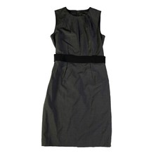 Ann Taylor Charcoal Gray Elastic Waist Belt Classic Stretch Wool Dress Size 2