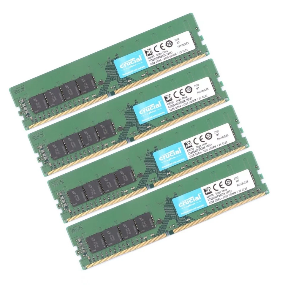 Crucial 128GB (4X 32GB ) DDR4 3200MHz PC4-25600 UDIMM Memory Ram CT32G4DFD832A - Image 2 of 4