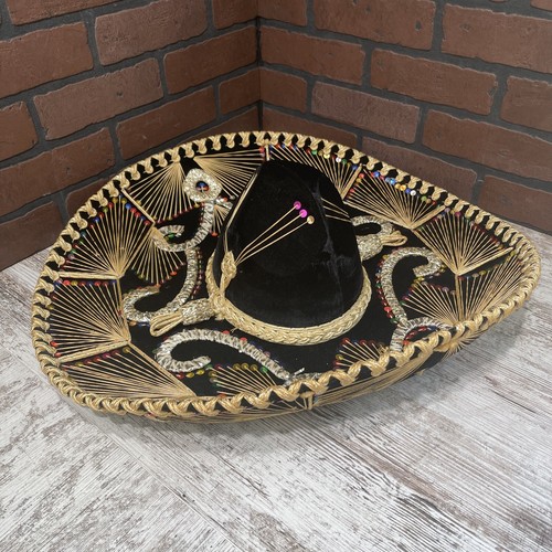 Vintage Mexican Sombrero Calidad Black Velvet Colorful Sequin 23” - Picture 8 of 12