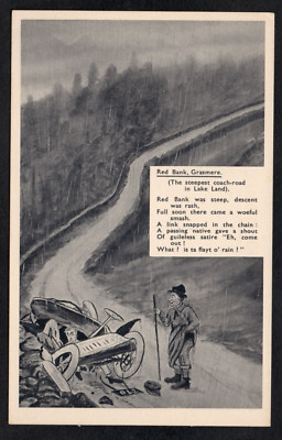 Ak Grasmere Lake District Cumbria Autofahren Comic Autounfall Ortsdialekt