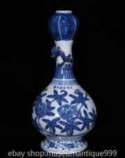 12.4" Ming Xuande Chinese Blue White Famille rose Porcelain Flower Vase Bottle
