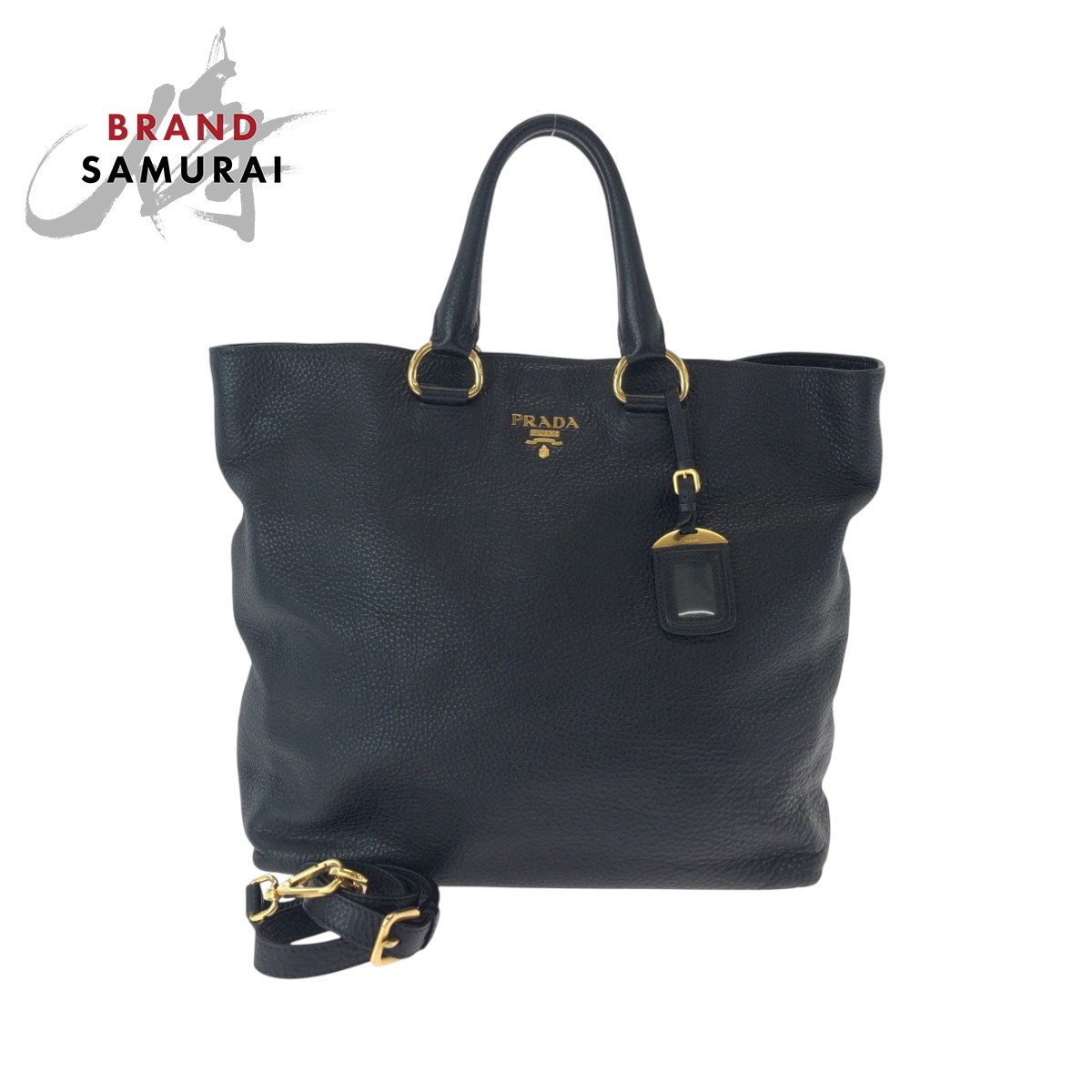 Prada Vittero Dyno Logo Black Leather Shoulder Tote Bag 2-Way Style Bn1713 500697