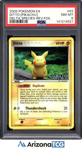 Pokemon 2005 Ditto Pikachu 63/113 Reverse Holo EX Delta Species PSA 8