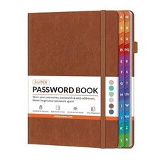 Password Book with Colorful Alphabetical Tabs, Medium 5.6 x 8.4 Inch Brown