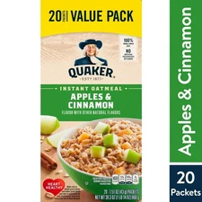 Quaker, Instant oatmeal, Apple & cinnamon, 1.51 oz, 20 Packets....