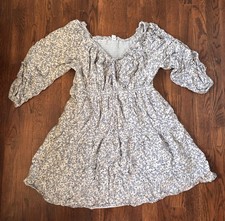 Old Navy Women Dress XL Blue Floral Mini A Line Smocked 3/4 Balloon Sleeve