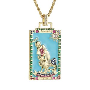 Authentic Tarot Cards Necklace for Women Dainty 14K Gold Plated Cubic Zirconia Fortun - 05