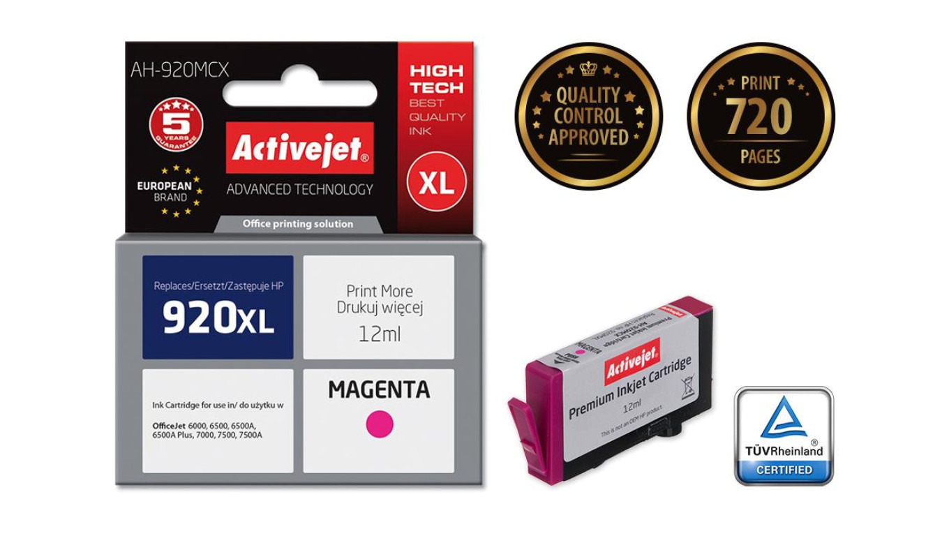 Tusz Activejet AH-920MCX заменитель чернил HP 920XL CD973AE Premium 12 мл 4290₽