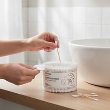500 Count Hypoallergenic Cotton Swabs - Natural Wooden Double Round Tips