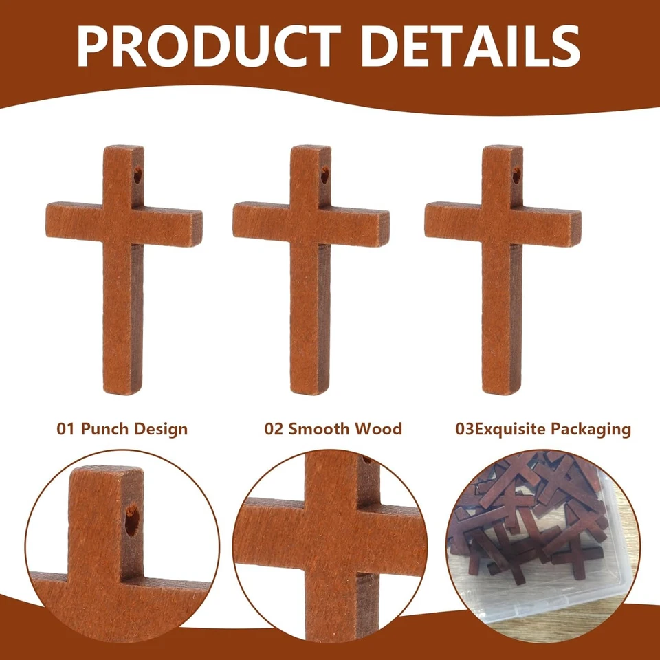 Cruz de madera con cadena, paquete a granel de 1,2 x 1,7 pulgadas, 50 piezas o 50 piezas Foto 2 de 4