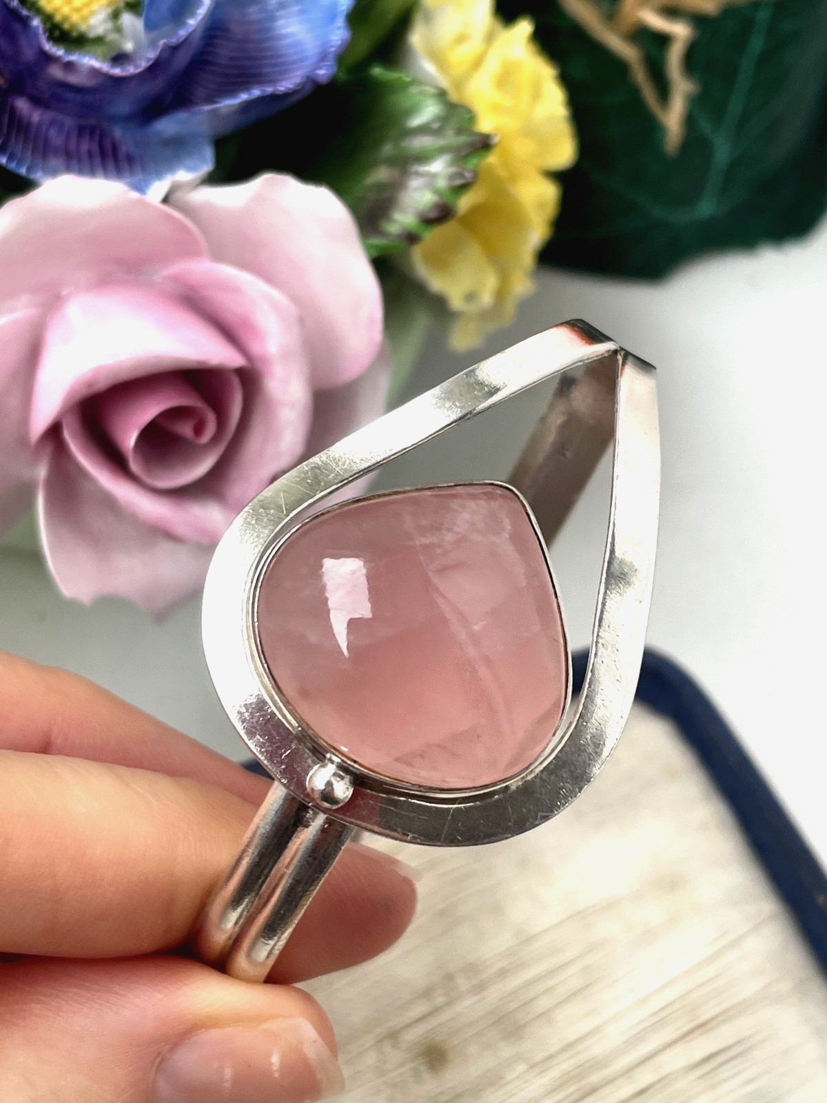 MODERNIST 925 SOLID STERLING SILVER ROSE QUARTZ A… - image 6