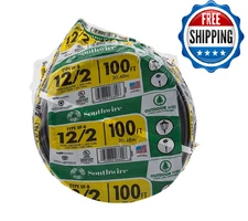 Southwire Outdoor Wire, 12/2WG UF 100 Ft Coil, Approved for Direct Burial Wiring