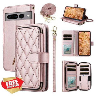 Furiet Pixel 8 5G Wallet Case Rose Gold, Detachable Strap, 9+ Card Slots