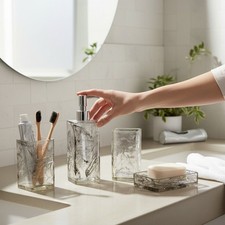 Bathroom Accessory Set White Marble 5-Piece Vanity Countertop Set