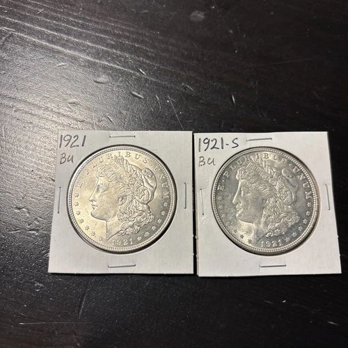 1921 & 1921 S Morgan Silver Dollar 2-Coin Lot 90% Silver BU
