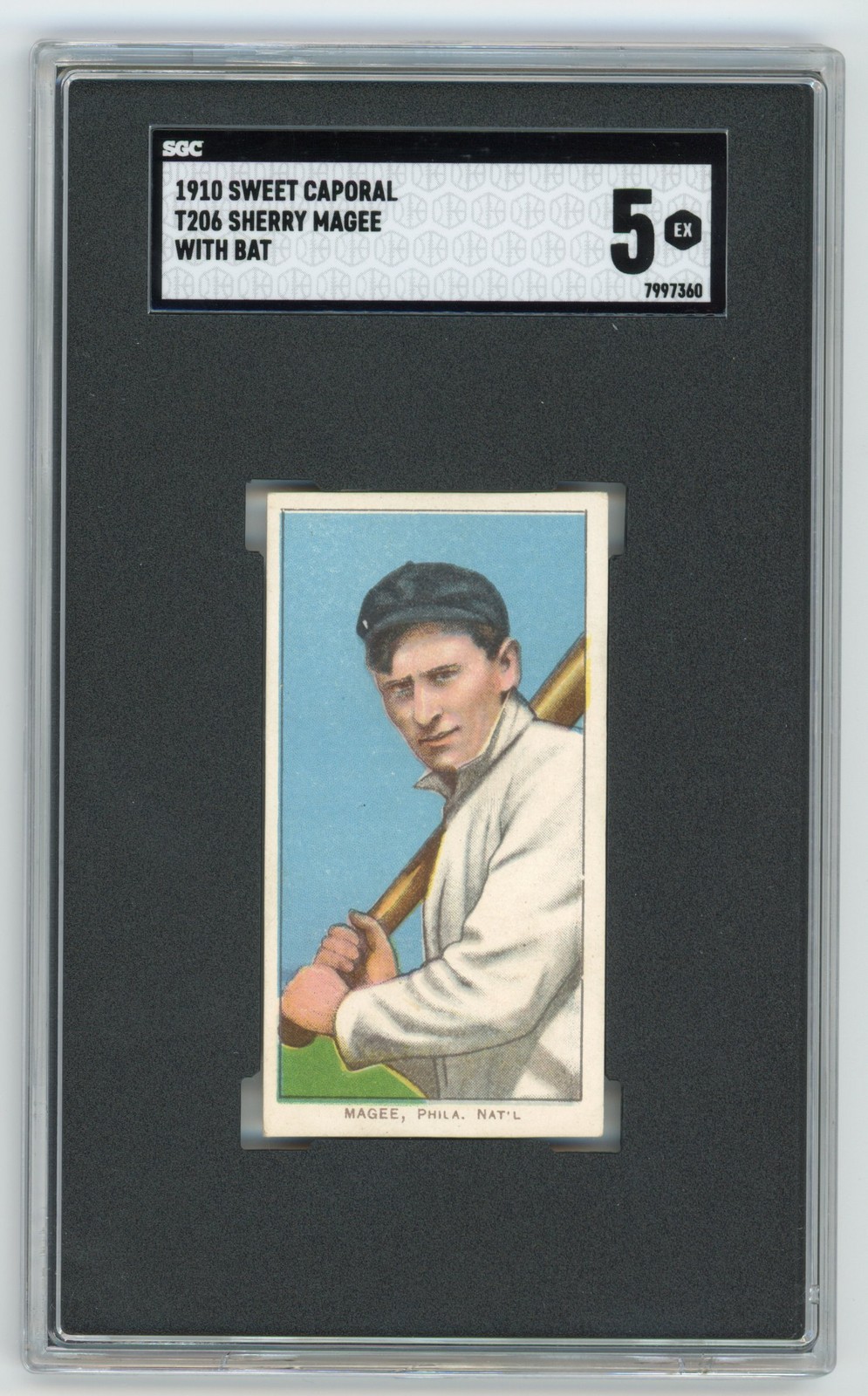 1910 SWEET CAPORAL T206 SHERRY MAGEE SGC 5 EX WITH BAT CLEAN CARD HIGH GRADE!