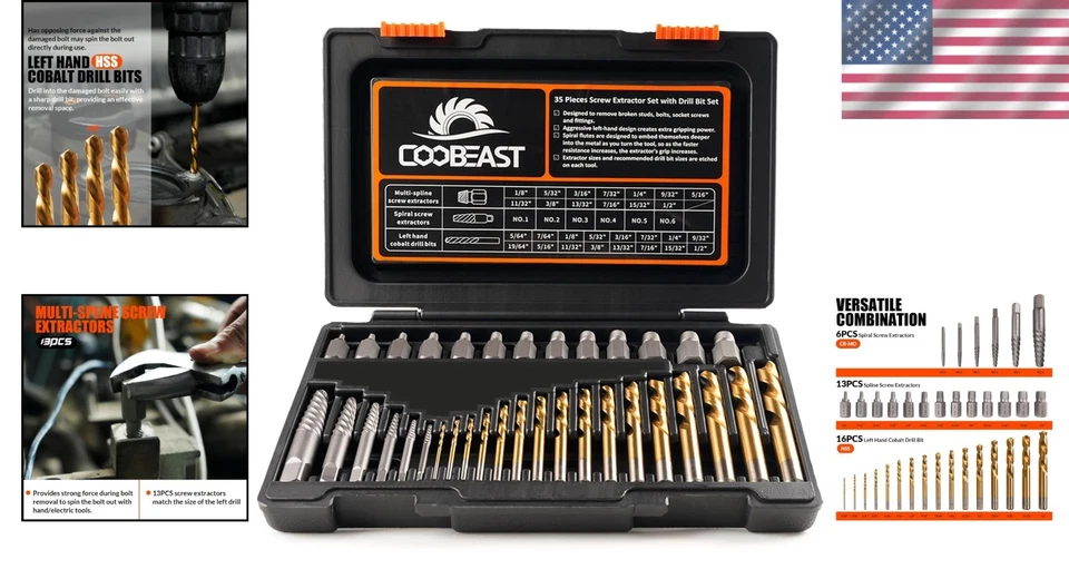 Juego de taladro y extractor inverso profesional de 35 piezas con estuche de almacenamiento duradero Foto 2 de 4