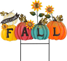 Fall Outdoor Decorations - Metal Pumpkin Yard Stakes with Fall Letters Sunflow