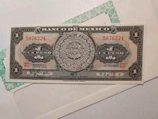 1970 Mexico 1 Peso Aztec Calendar Note; UNC