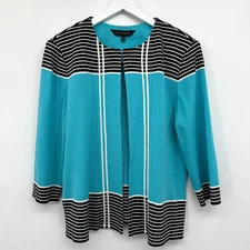 Ming Wang Cardigan Jacket Large Knit 3/4 Sleeve Shoulder Pads Office Career Boho