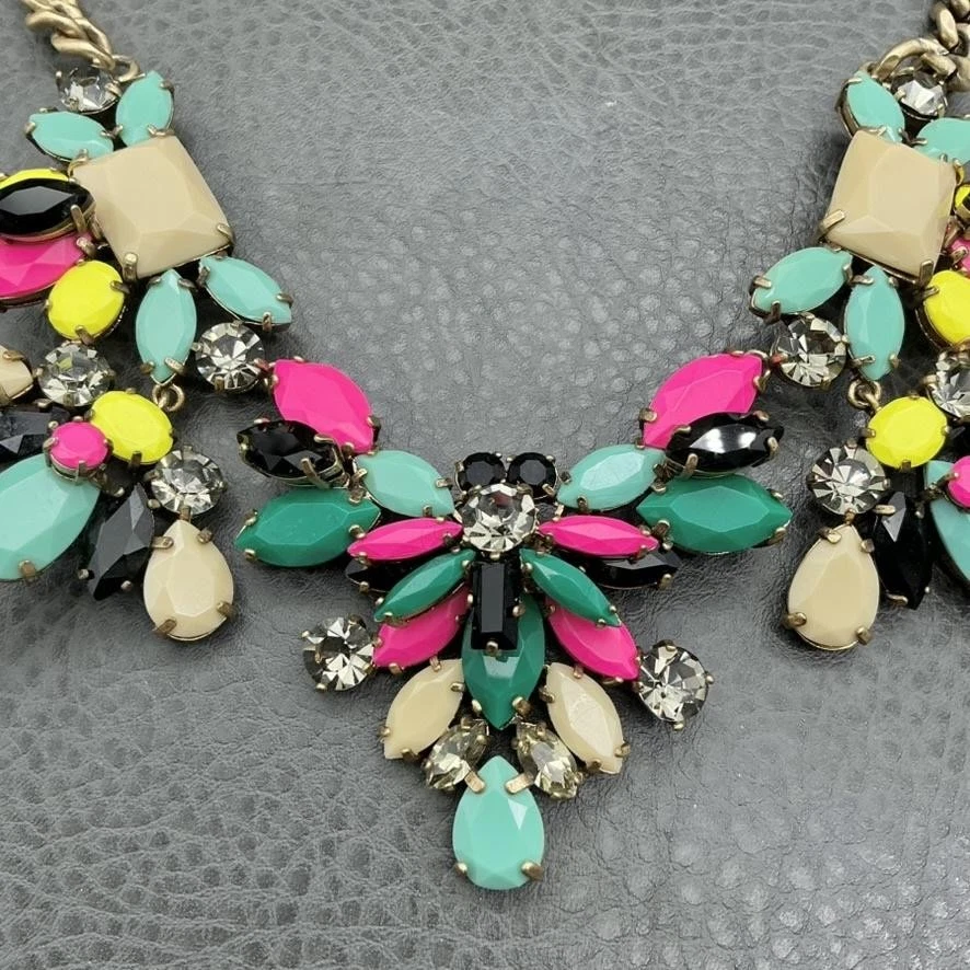 J.Crew заявление нагрудник ожерелье многоцветный кристалл со стразами золотистый женщин - Изображение 4 из 4