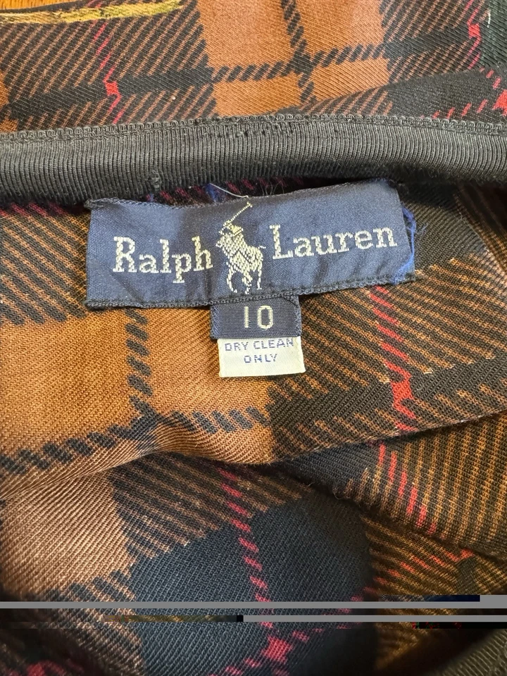 Vintage Ralph Lauren Skirt Womens 10 Brown Plaid Wool Pheasant Print Equestrian - Image 4 of 4