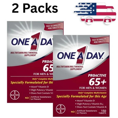 2 Packs - One A Day Proactive 65+ Multivitamin Tablets for Men and Women, 150ct