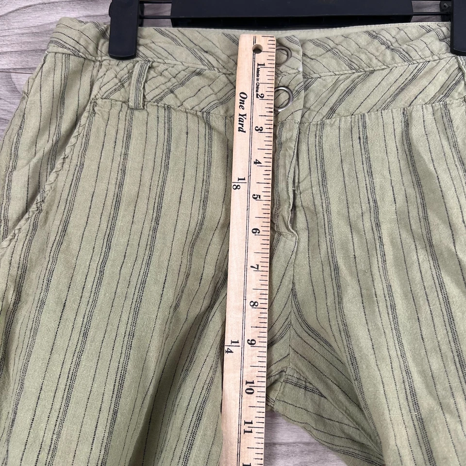 Pantalones para mujer Anthropologie Sitwell pierna ancha 6 verde mezcla de lino rayas informales Foto 4 de 4