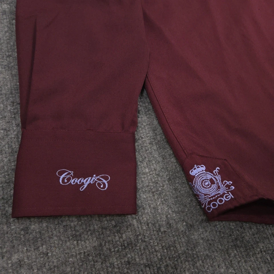 Camisa COOGI Luxe Para Hombre L 16.5-35 Borgoña Bordada Cresta Puño Abatible Manga Larga Foto 2 de 4