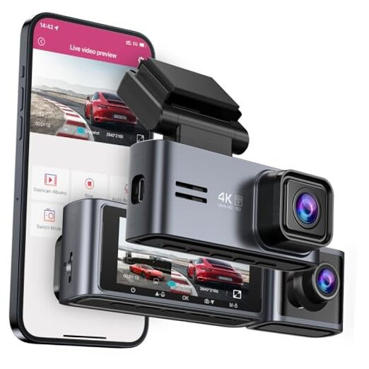 5G WiFi GPS Dash Cam 4K+1080P Front and Inside with 64GB Card Included-image