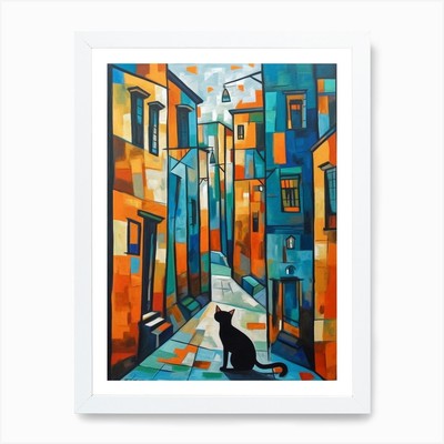 Gemälde von Venedig mit einer Katze im gerahmten Wandbild Poster Leinwanddruck Bild
