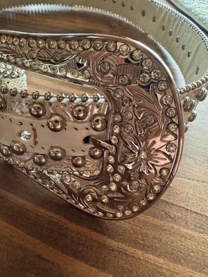 Blazin Roxx Belt Womens size M Silver Western Rodeo Festival Cowgirl Rhinestone