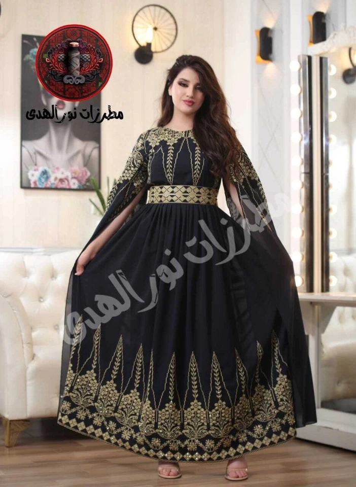 Vestido bordado Thobe palestino tradicional caftán herencia Tatreez henna - Imagen 3 de 4