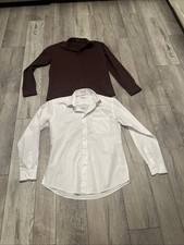 Marquis Men's 15 1/2 Long Sleeve Button Up Solid Dress Shirt 2 White Burgundy