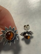 Vintage Sterling Silver Amber Sunflower Stud ...