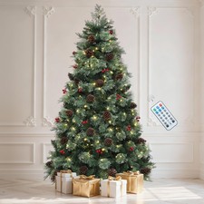 6ft Carol Pine Christmas Tree with 300 LED Lights, Prelit Atificial Tree with...
